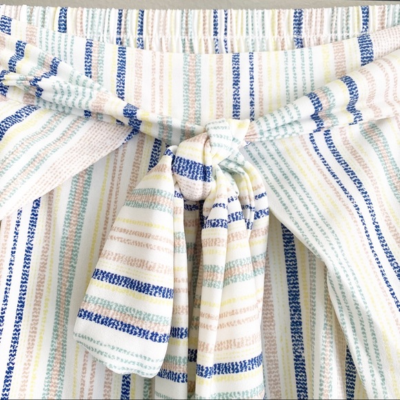 BCBGeneration Stripe Tie Front Jersey Swing Shorts Limestone Multi L NWT - Picture 2 of 8
